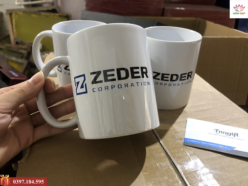 Cốc sứ quà tặng in logo Zeder theo yêu cầu